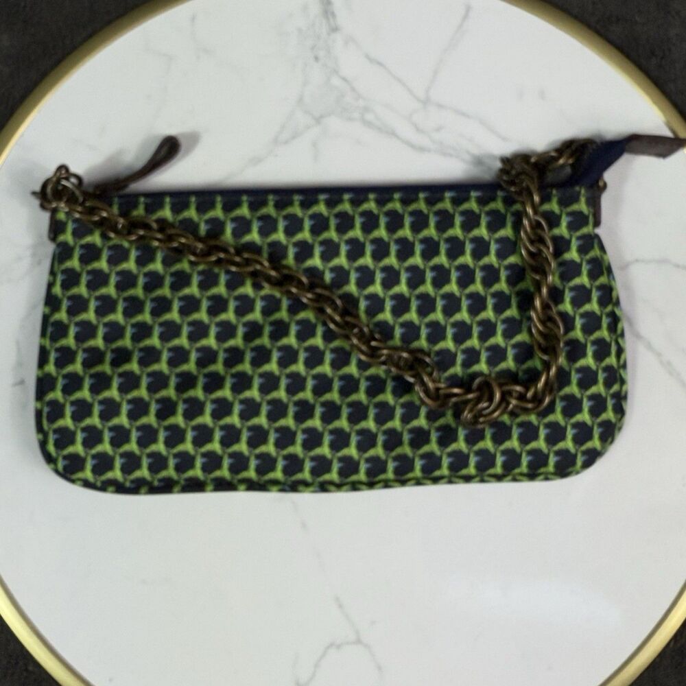 J. Crew Silk Mallard Duck Mini Bag Clutch Blue Green Geometric Chain Handle Purs